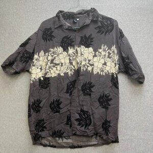 Hibiscus Hawaii Collection Button Down Shirt Mens Hawaiian Shirt Gray White XL